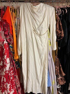 Zara Cream/White Draped Maxi Dress with Chain Detail